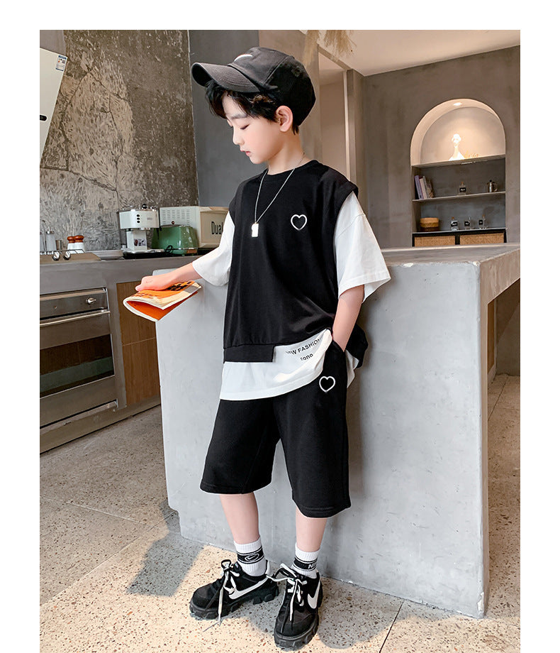 Boys Round Neck Short Sleeves T-shirt With Shorts