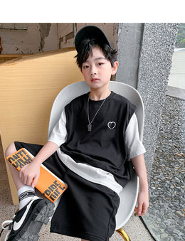 Boys Round Neck Short Sleeves T-shirt With Shorts