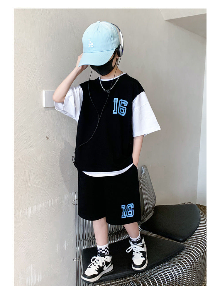 Boys Round Neck Short Sleeves T-shirt With Shorts