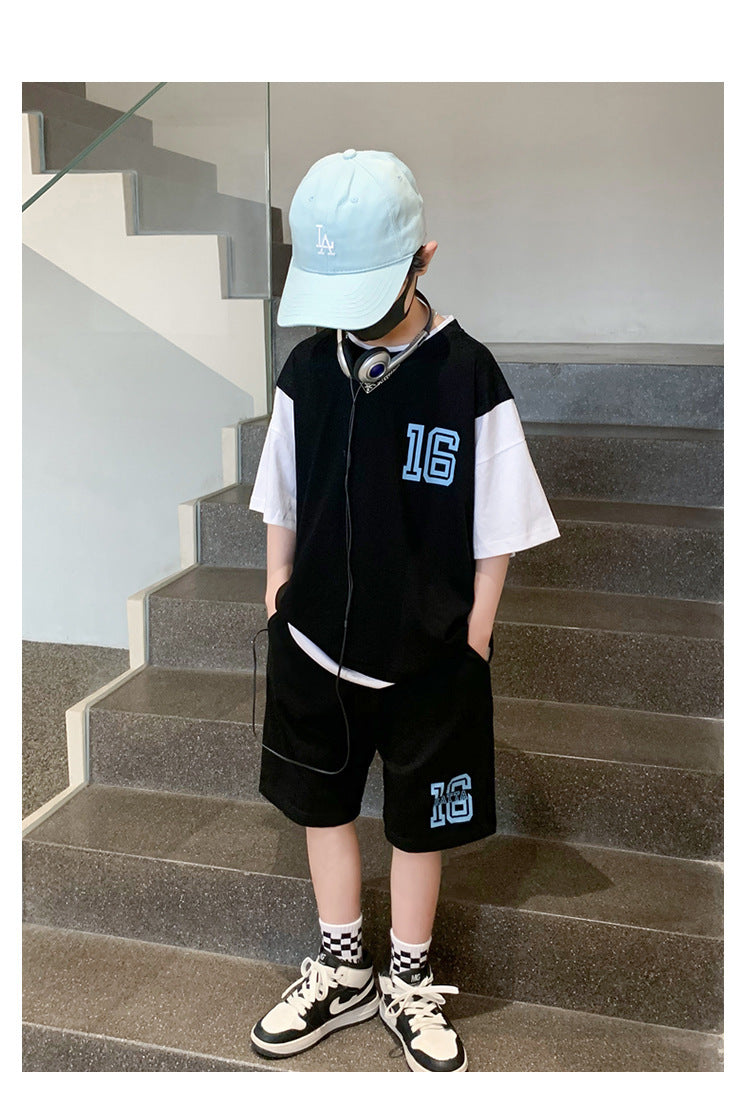 Boys Round Neck Short Sleeves T-shirt With Shorts