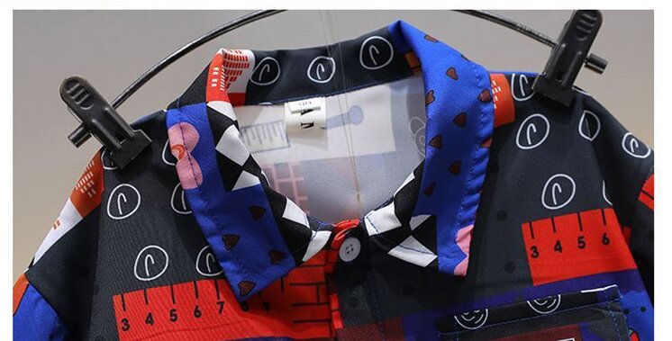 Boys Shirt Collar Short Sleeves Printed T-shirt with Shorts