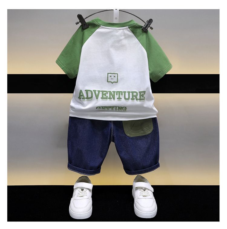 Boys Green & White Colourblocked T Shirt with Shorts