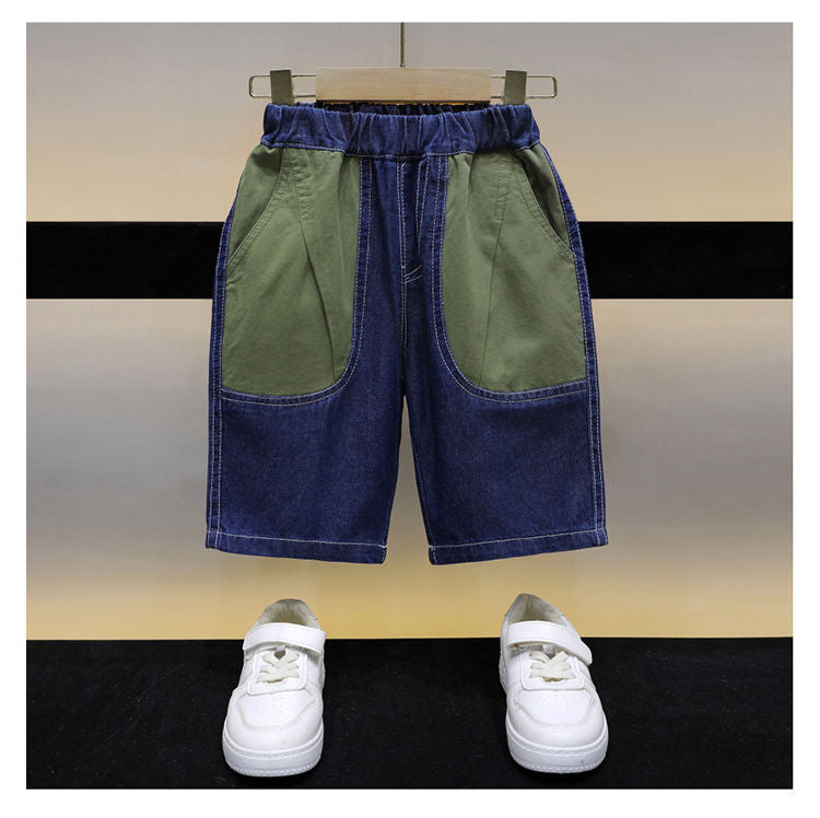 Boys Green & White Colourblocked T Shirt with Shorts