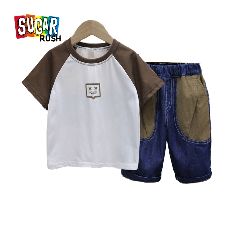 Boys Colourblocked Round Neck T-shirt With Shortss