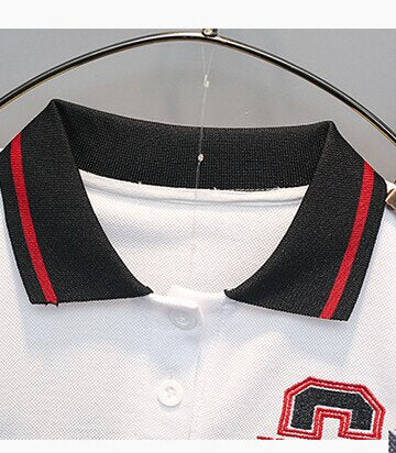 Boys White & Black Polo Collar T Shirt with Shorts