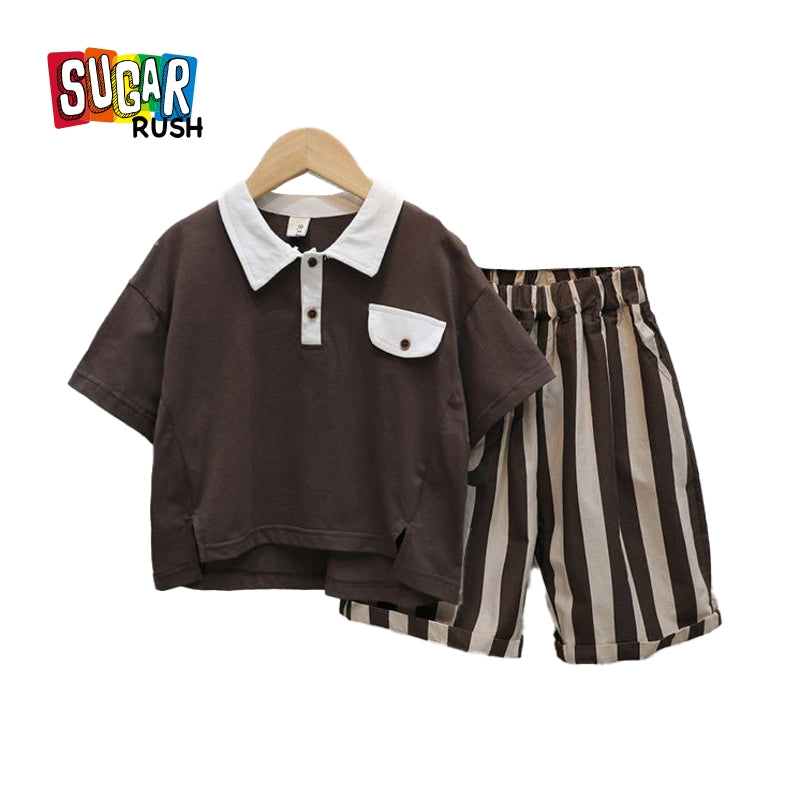 Boys Polo Collar Short Sleeves T-shirt With Shorts
