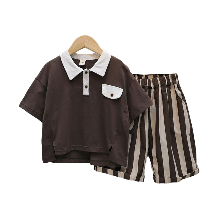 Boys Polo Collar Short Sleeves T-shirt With Shorts