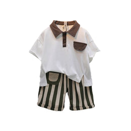 Boys Striped Polo Collar T-shirt With Shorts