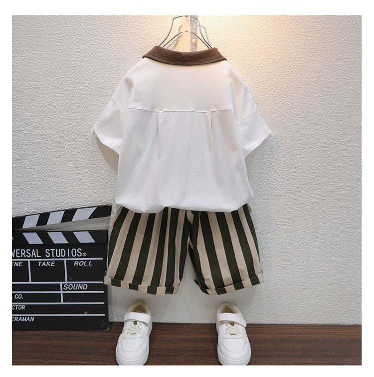 Boys Striped Polo Collar T-shirt With Shorts