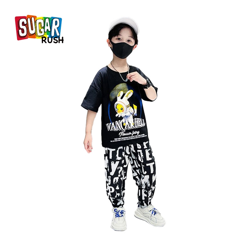 Boys Black & White Printed Top with Pyjamas
