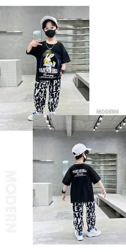 Boys Black & White Printed Top with Pyjamas