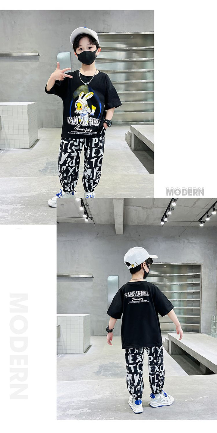 Boys Black & White Printed Top with Pyjamas