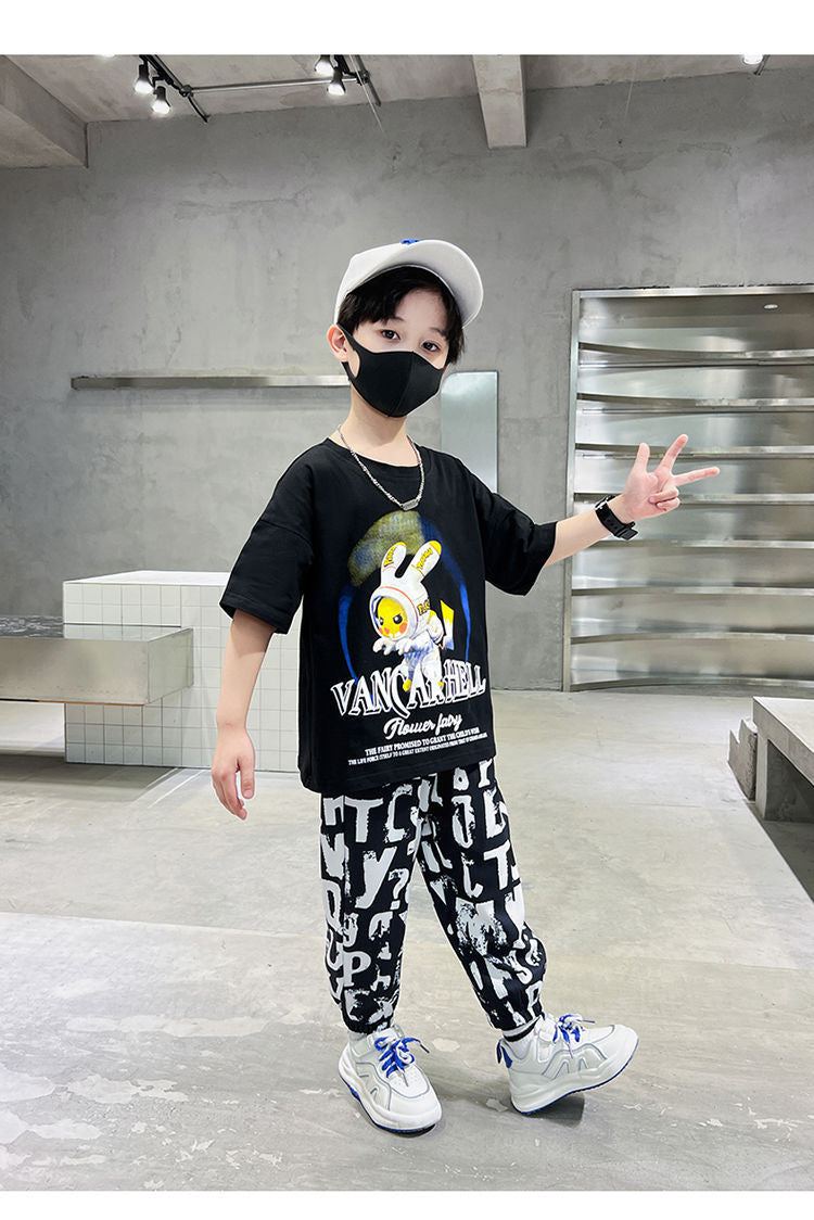 Boys Black & White Printed Top with Pyjamas
