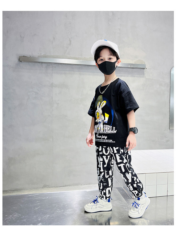 Boys Black & White Printed Top with Pyjamas