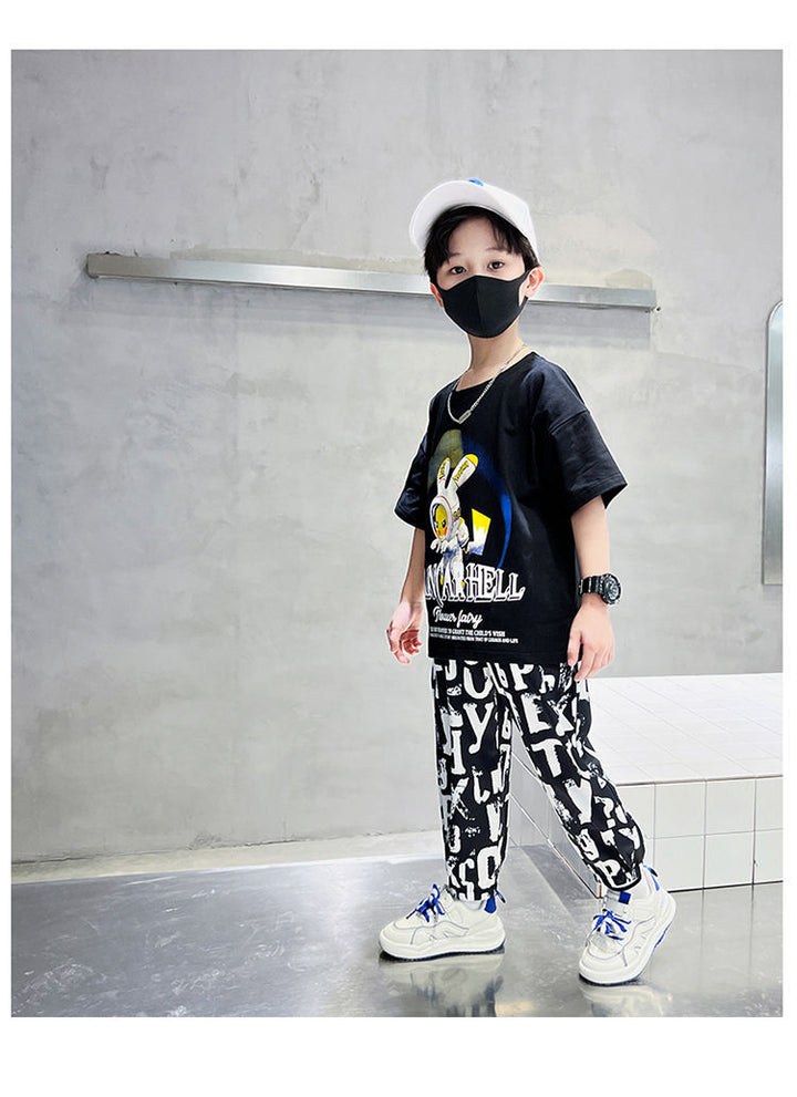 Boys Black & White Printed Top with Pyjamas