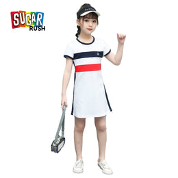 White Round Neck Cotton T-shirt Dress