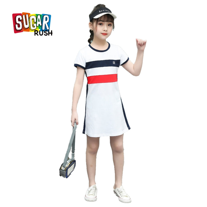 White Round Neck Cotton T-shirt Dress