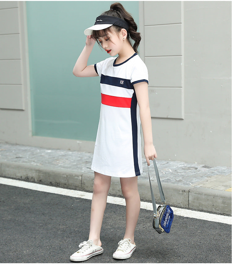 White Round Neck Cotton T-shirt Dress