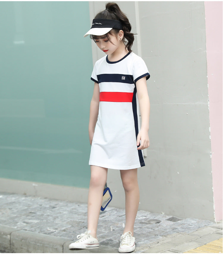 White Round Neck Cotton T-shirt Dress