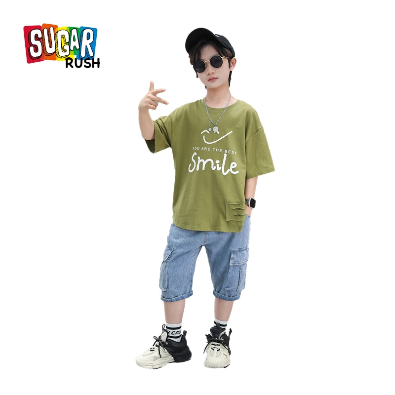 Boys Green & Blue Printed Top with Capris