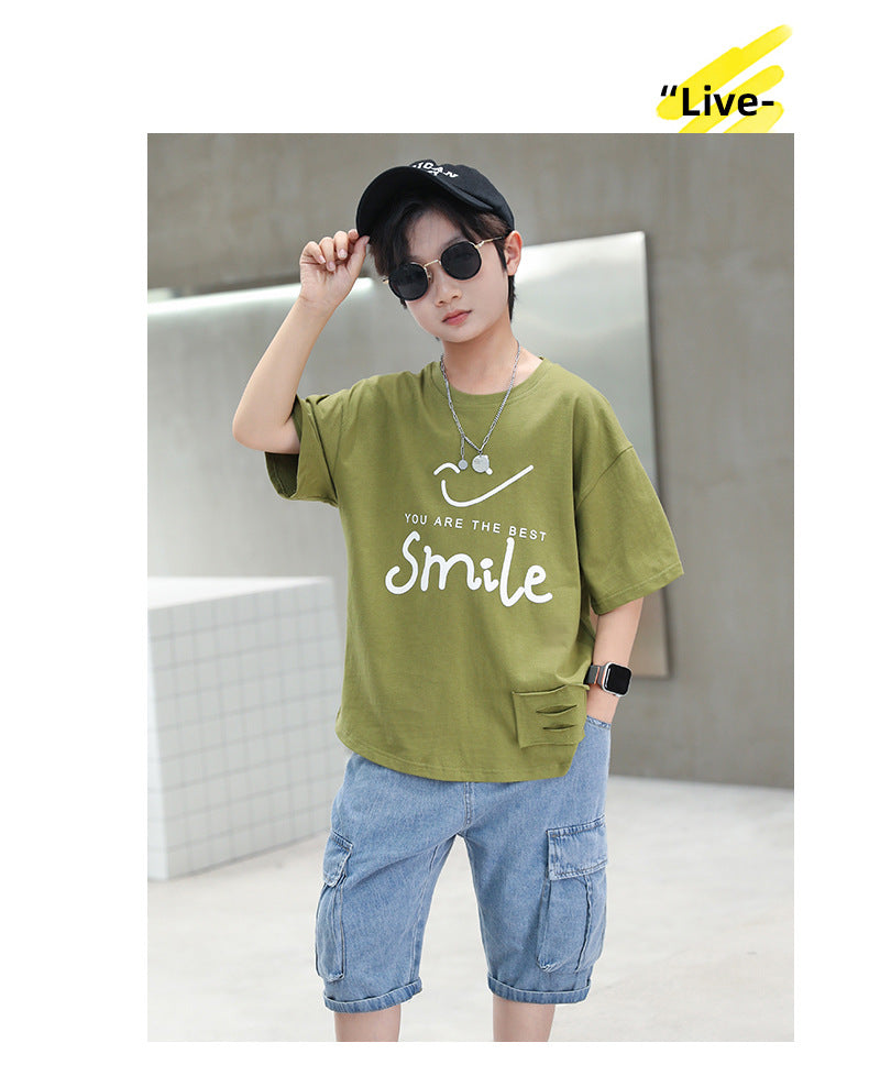 Boys Green & Blue Printed Top with Capris