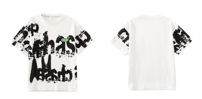 Boys Short Sleeves Round Neck Printed T-shirt with Capris