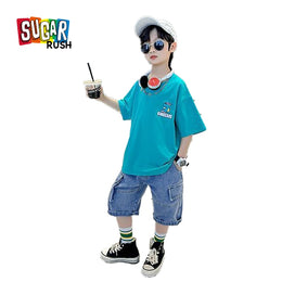 Boys Printed Short Sleeves Round Neck T-shirt with Capris