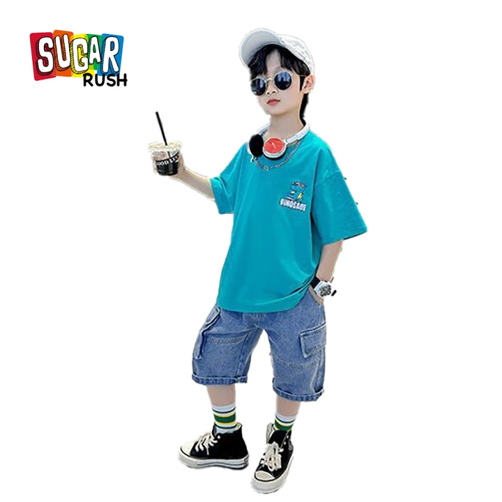 Boys Printed Short Sleeves Round Neck T-shirt with Capris