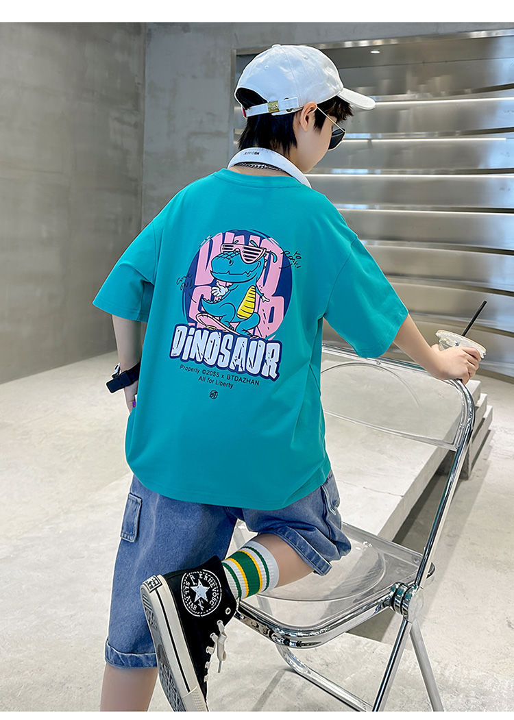 Boys Printed Short Sleeves Round Neck T-shirt with Capris