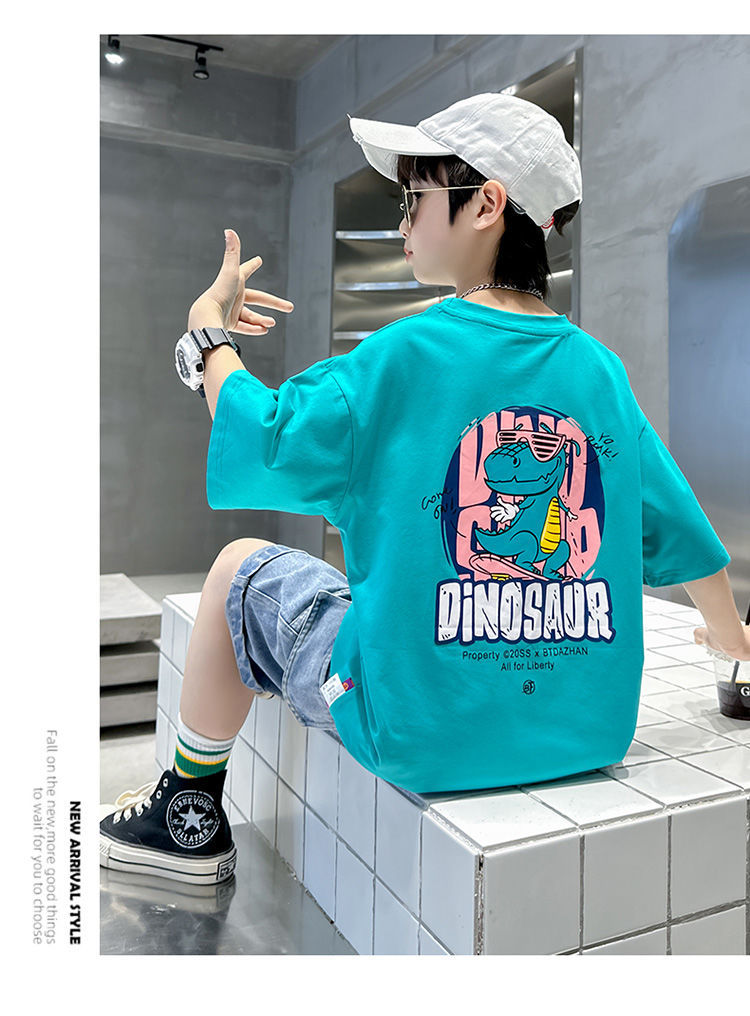 Boys Printed Short Sleeves Round Neck T-shirt with Capris