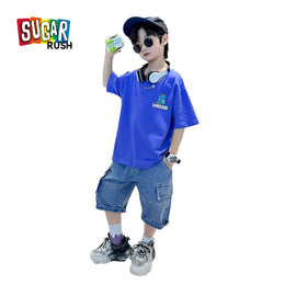 Boys Printed Round Neck Short Sleeves T-shirt With Shorts