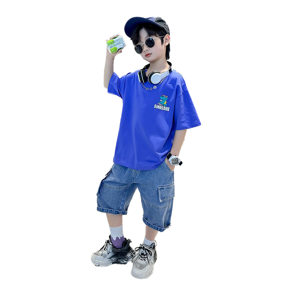 Boys Printed Round Neck Short Sleeves T-shirt With Shorts