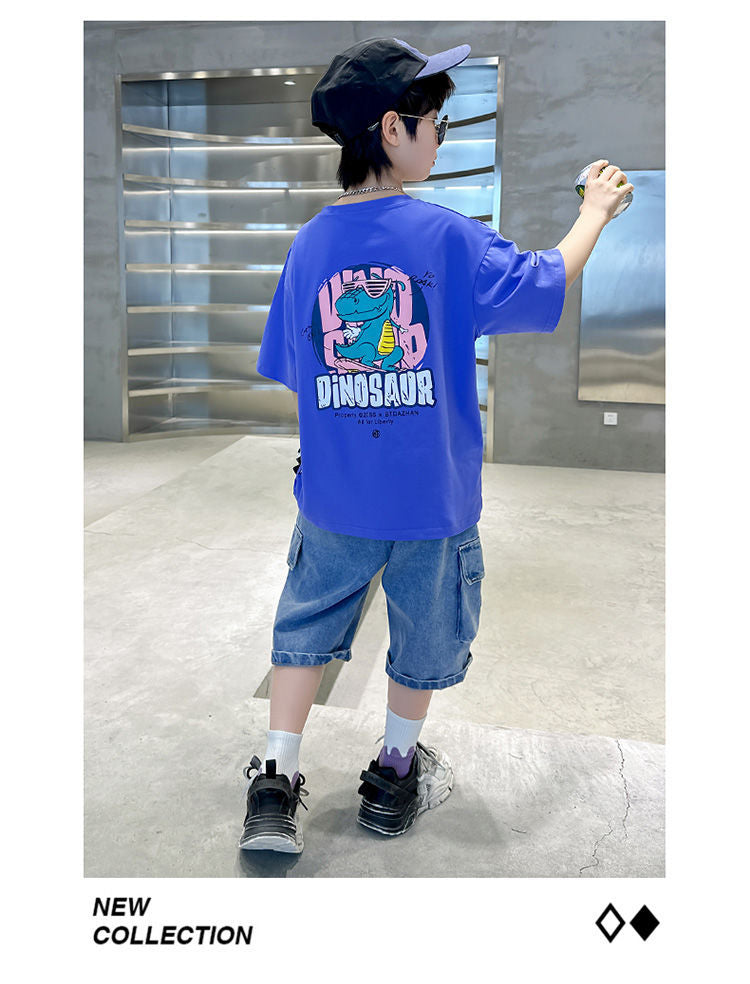Boys Printed Round Neck Short Sleeves T-shirt With Shorts