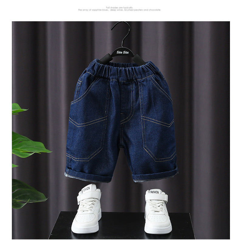 Boys Short Sleeves Shirt Collar Colourblocked Top with Shorts