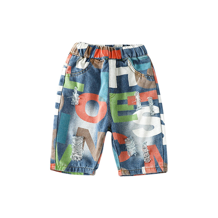 Boys Blue Printed Regular Fit Shorts