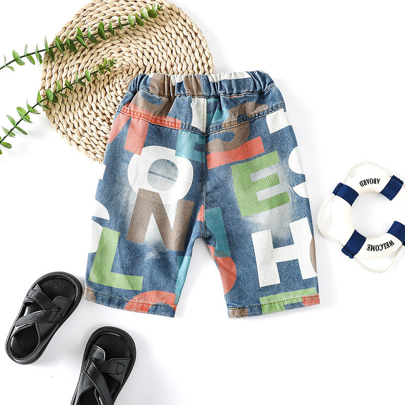 Boys Blue Printed Regular Fit Shorts