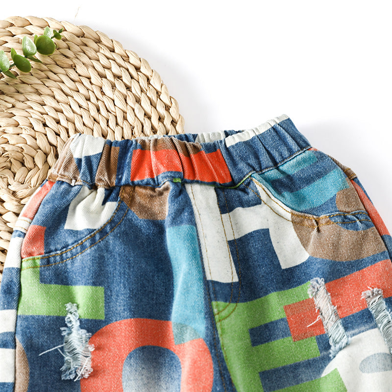 Boys Blue Printed Regular Fit Shorts