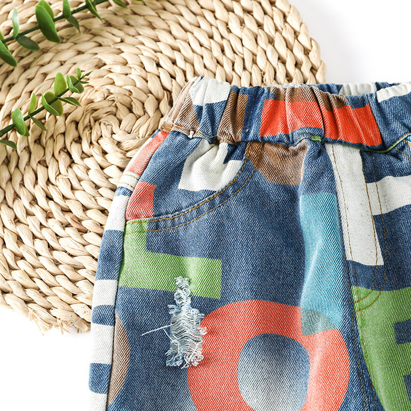 Boys Blue Printed Regular Fit Shorts