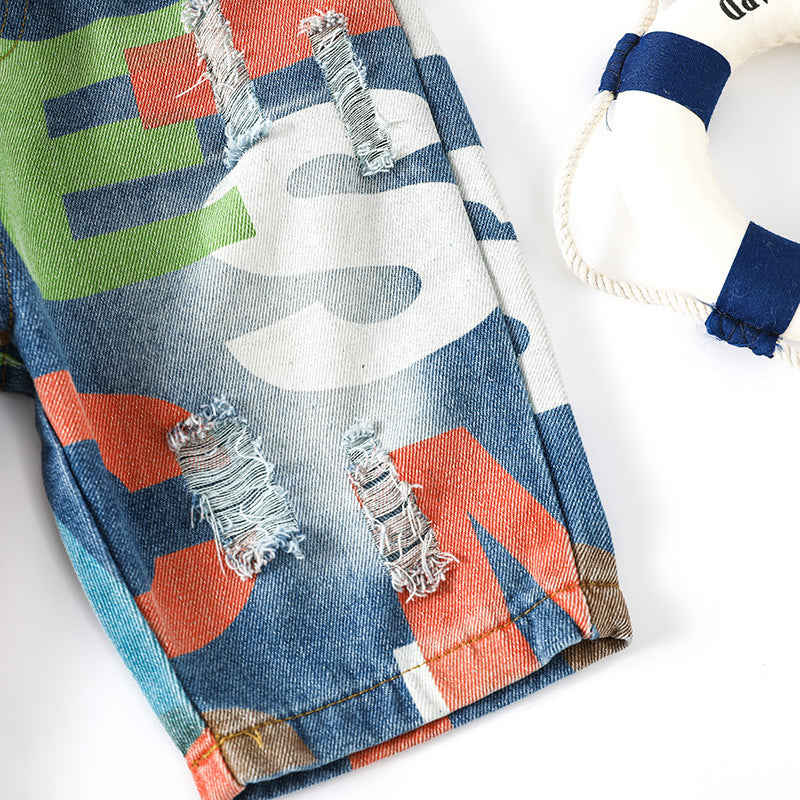 Boys Blue Printed Regular Fit Shorts