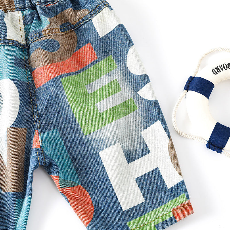 Boys Blue Printed Regular Fit Shorts