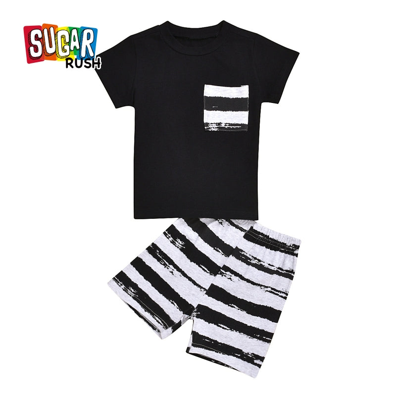 Boys Black & White Printed T-shirt with Shorts