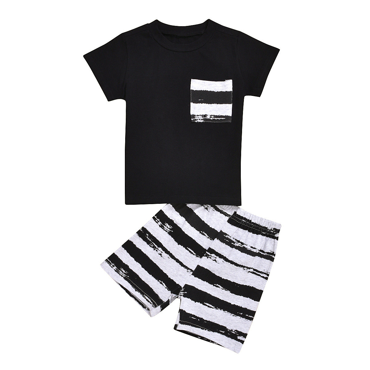 Boys Black & White Printed T-shirt with Shorts
