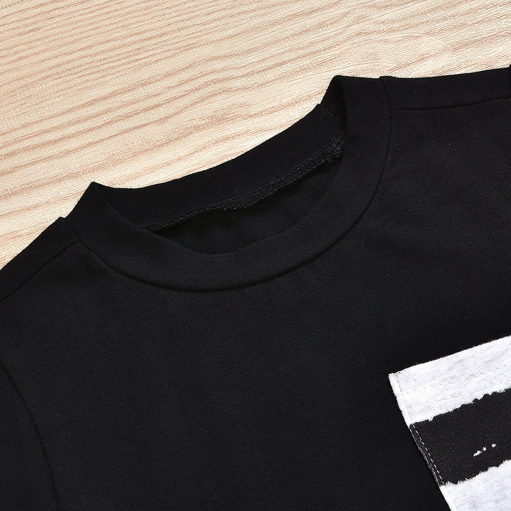 Boys Black & White Printed T-shirt with Shorts