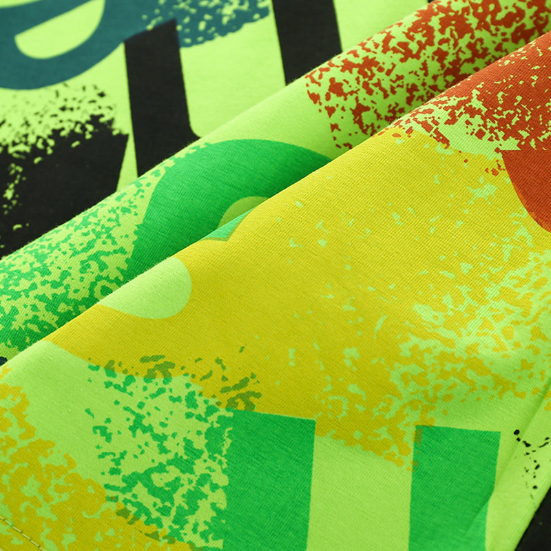 Boys Yellow & Green Graphic Printed Round Neck T Shirt with Shorts