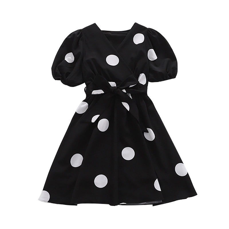 Girls Black Polka Dot Print Fit & Flare Dress