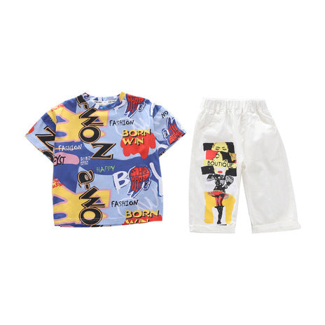 Boys Printed Round Neck T-shirt with Shorts