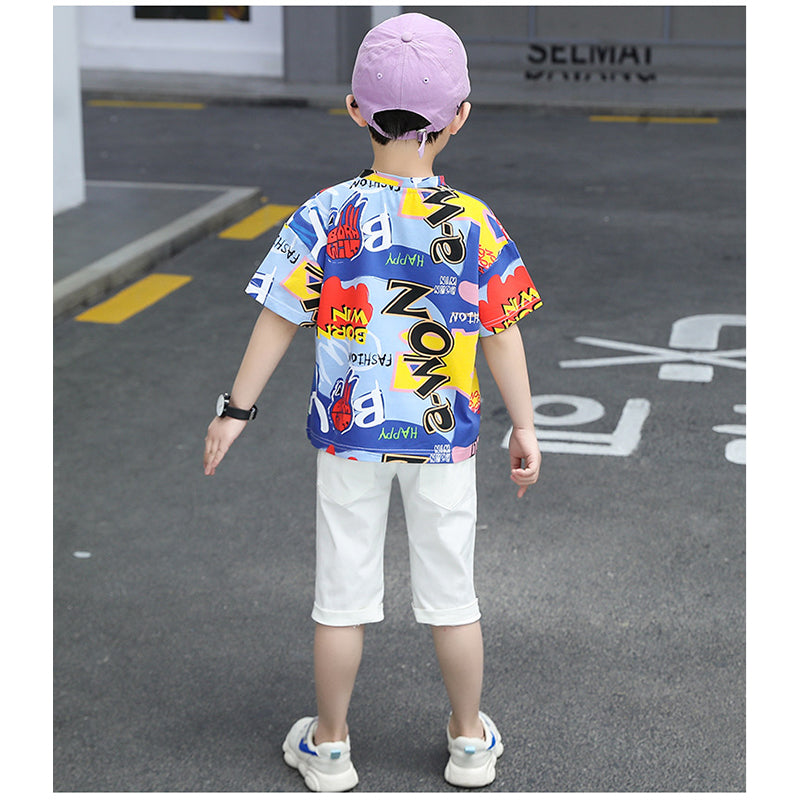 Boys Printed Round Neck T-shirt with Shorts
