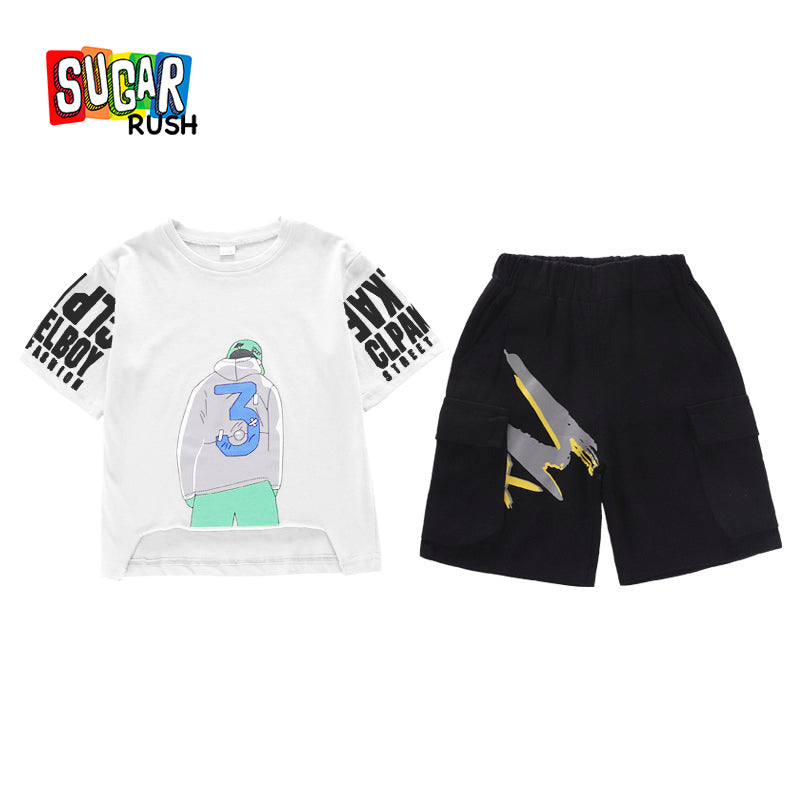 Boys Printed Round Neck Short Sleeves T-shirt With Shorts