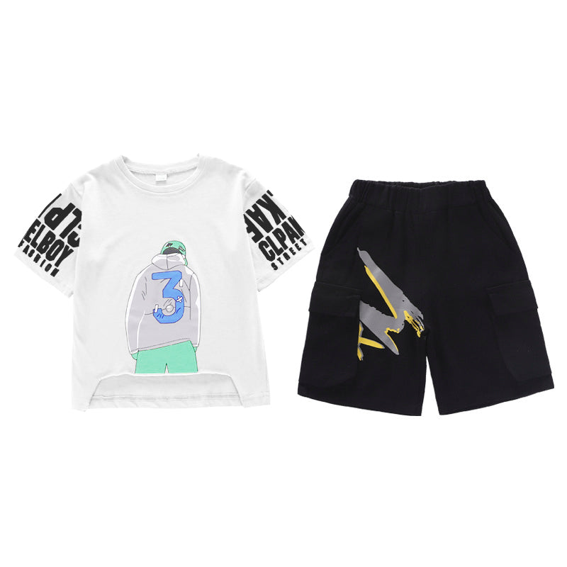 Boys Printed Round Neck Short Sleeves T-shirt With Shorts