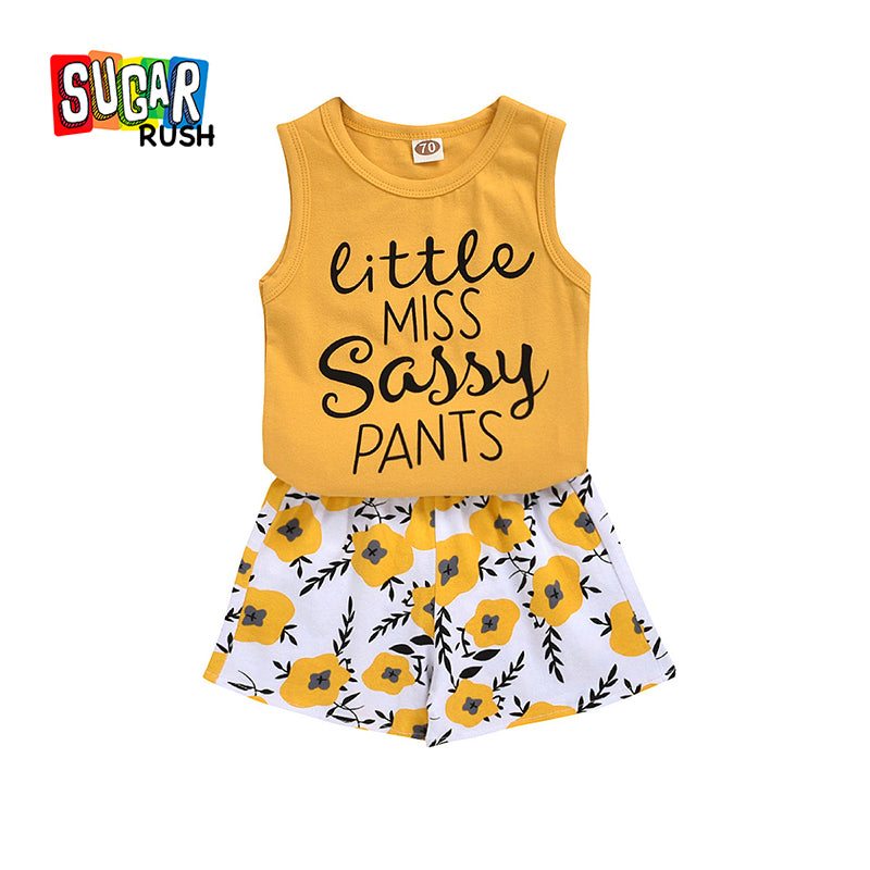 Girls Round Neck Sleeveless Printed Top with Shorts